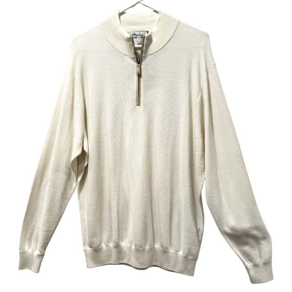 Peter Millar Wild Poppy Pullover Cream Quarter Zip Sweater Men's XL